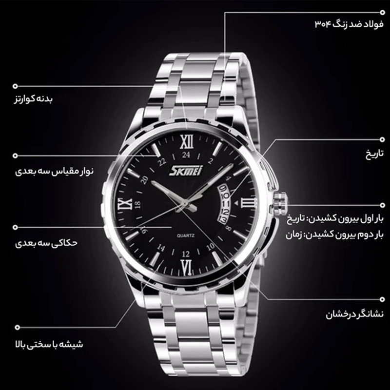 ساعت مچی مردانه اسکمی مدل 9069SLBL کلاسیک - تصویر 13