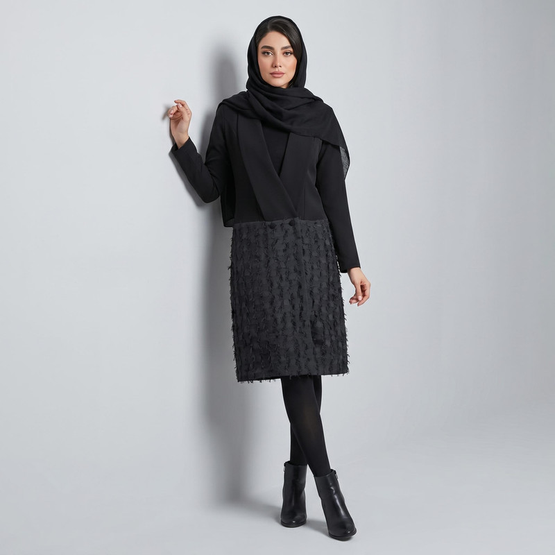 مانتو زنانه مدل کرپ بوکله یقه آمریکایی دکمه مخفی