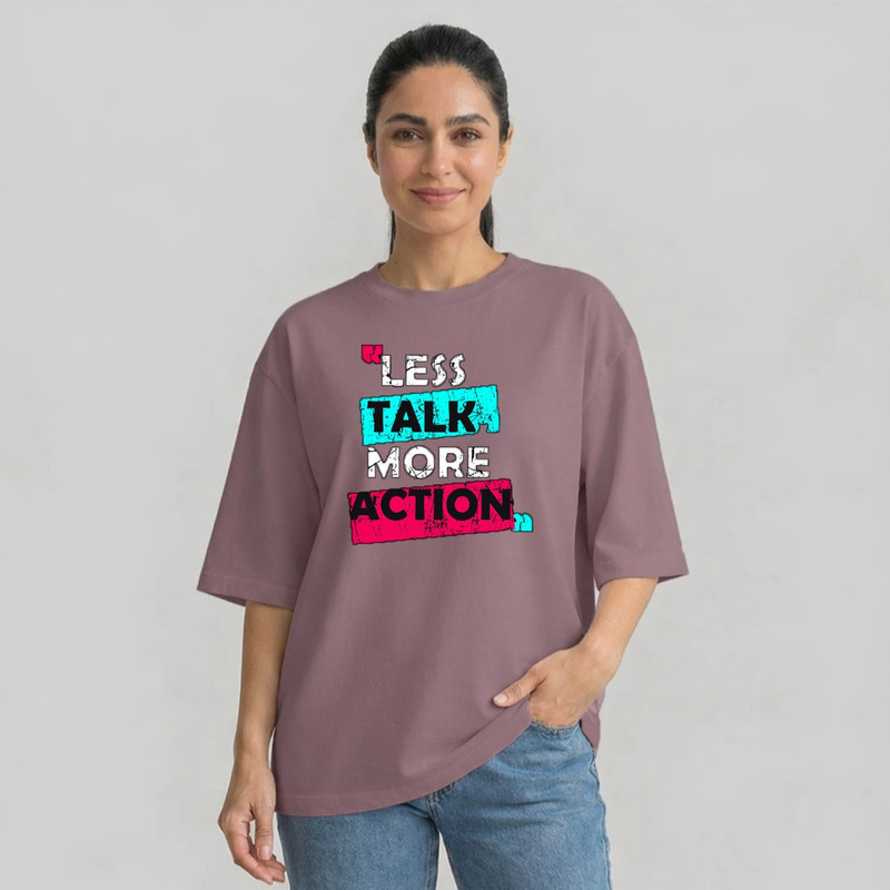 تی‌شرت باکسی زنانه آستین سه‌ربع طرح نوشته کلاسیک