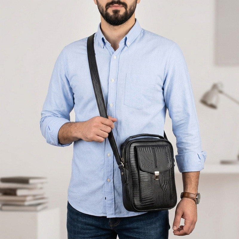 کیف رودوشی مردانه چرم اویس K12007_L طرح سوسماری - تصویر 11