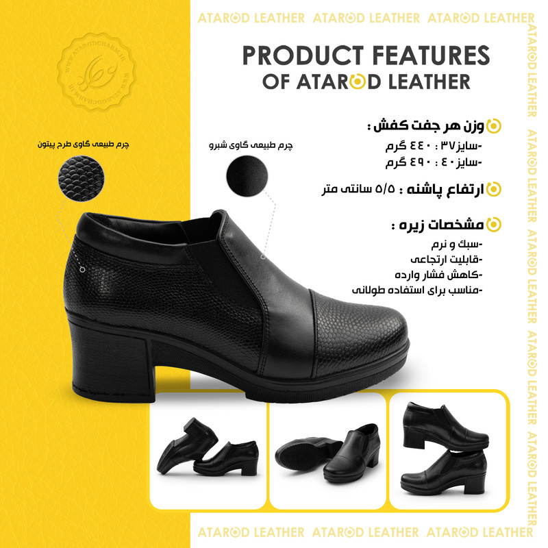 کفش پاشنه‌دار زنانه چرم طبیعی عطارد مدل SH370 - تصویر 14