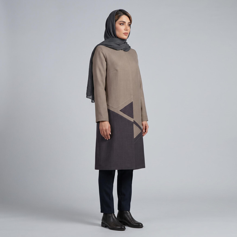 مانتو زنانه السانا مدل آرنوشا یقه گرد قد زیر زانو