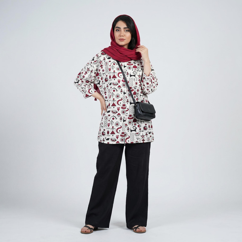 مانتو شومیزی زنانه مدل 09 لینن طرح چاپی
