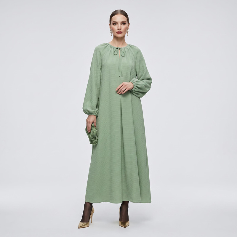 پیراهن زنانه مدل عبایی آستین بلند یقه‌بندی