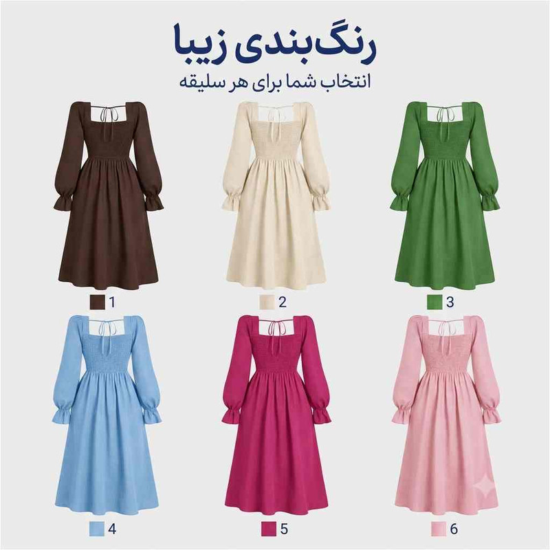 پیراهن یقه خشتی زنانه مدل آنا با برش شیک - تصویر 5