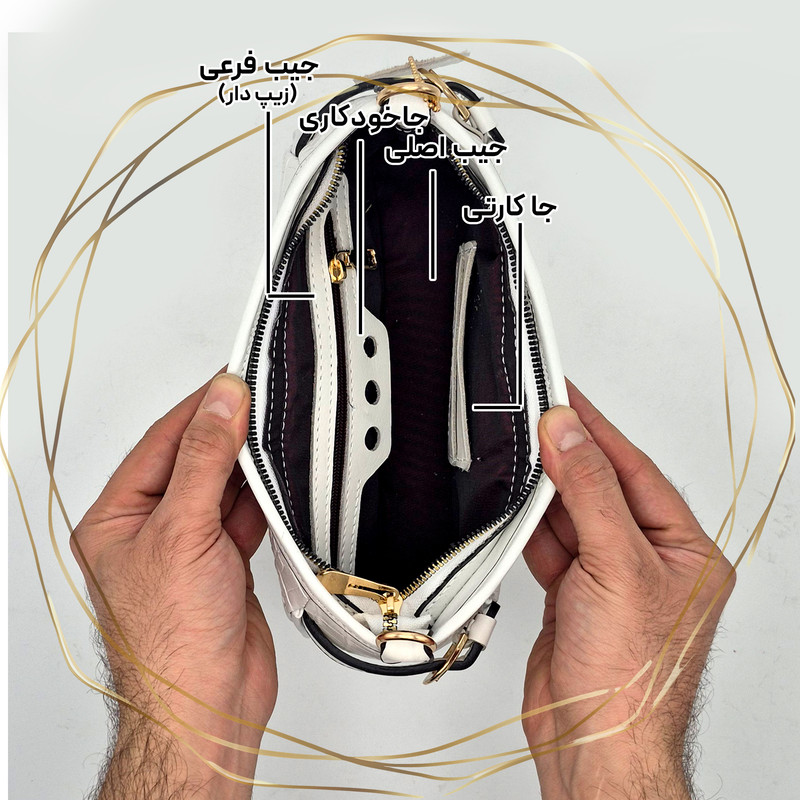 کیف رودوشی زنانه چرم طبیعی مدل کروکو چند جیب - تصویر 3