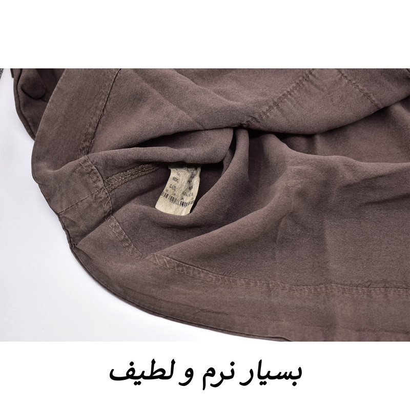 شومیز زنانه سیلک قهوه‌ای موکا آستین سه‌ربع یقه کلاسیک دکمه مخفی - تصویر 10
