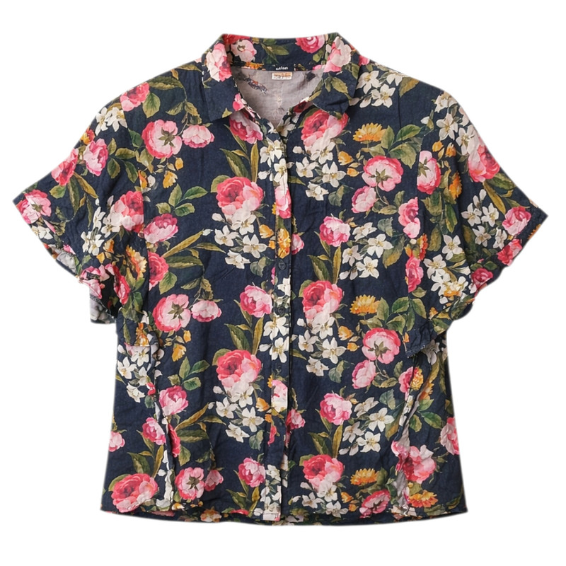 کراپ شومیز زنانه گلدار یقه برگردان آستین کوتاه مدل ۲۹۳۷