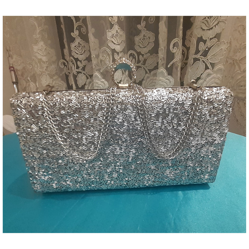 کیف مجلسی زنانه مدل کلاچ طرح منجوق مشکی - تصویر 9