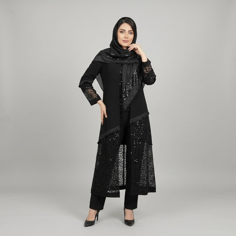 مانتو بلند زنانه دانتل 303 کرپ ژاپنی