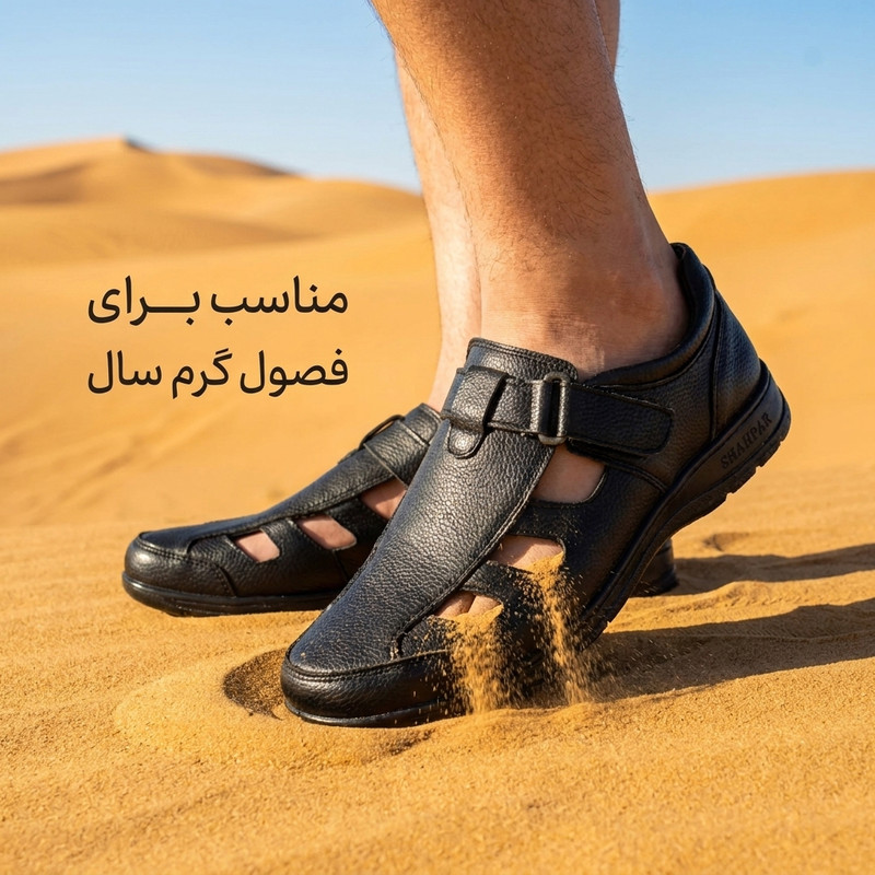 صندل مردانه شهپر چرم مصنوعی طبی با طراحی تزریق مستقیم - تصویر 8