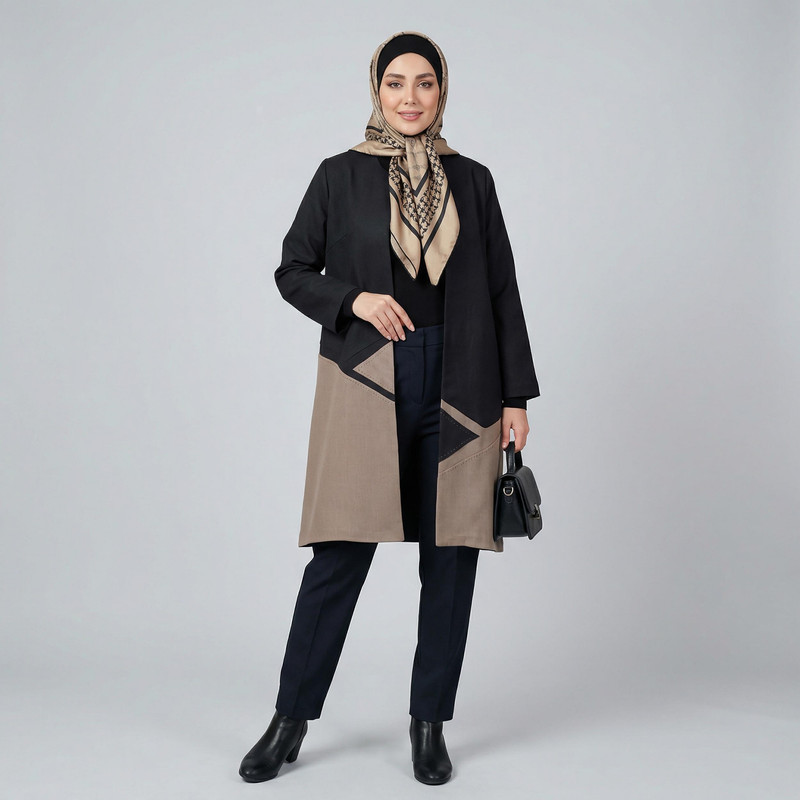 مانتو زنانه السانا مدل آرنوشا یقه گرد قد زیر زانو - تصویر 30