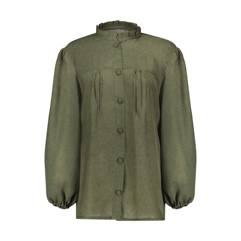 شومیز زنانه یقه ایستاده پلیسه مدل 8-30 کرپ سبز یشمی - تصویر 4