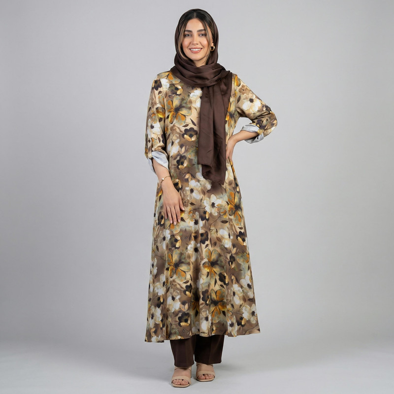پیراهن ساحلی زنانه السانا یقه گرد گل‌دار قد زانو - تصویر 19